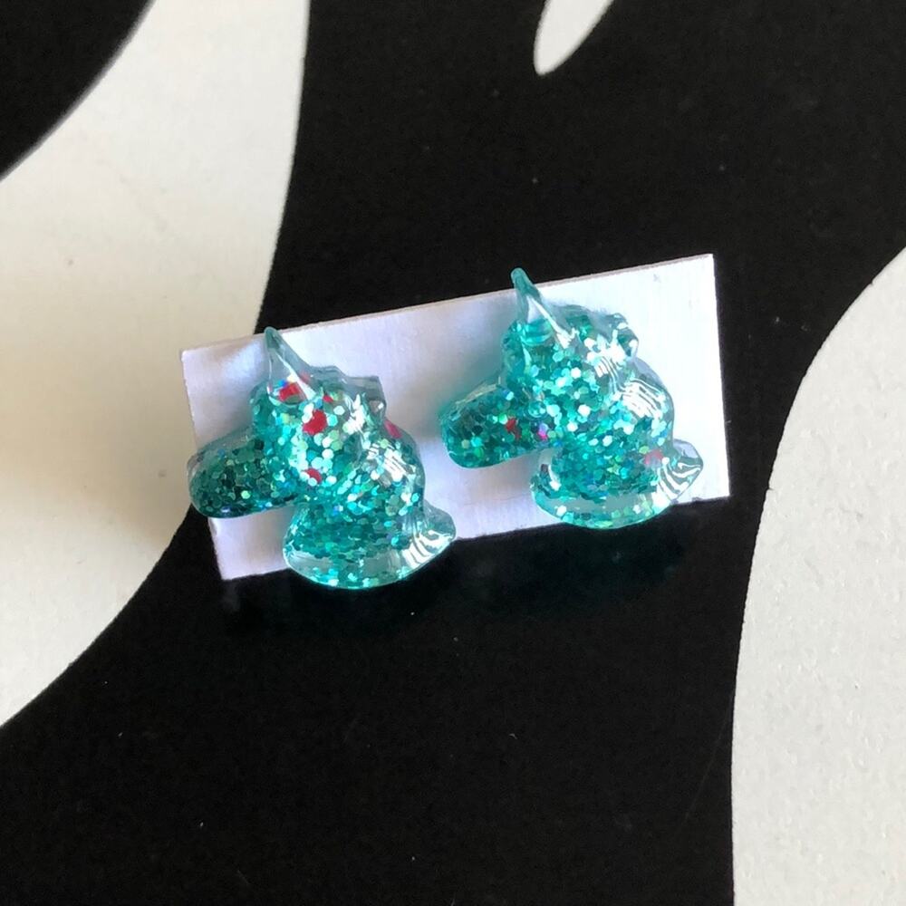 4 for $20 Blue Glitter Unicorn Stud Earrings
